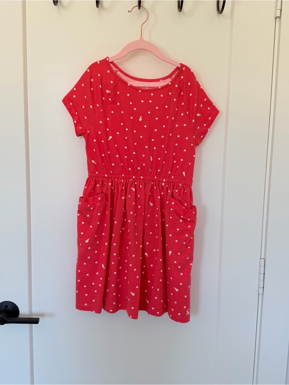 Joules Bright Red Polka Dot Short Sleeve Dress with Pockets